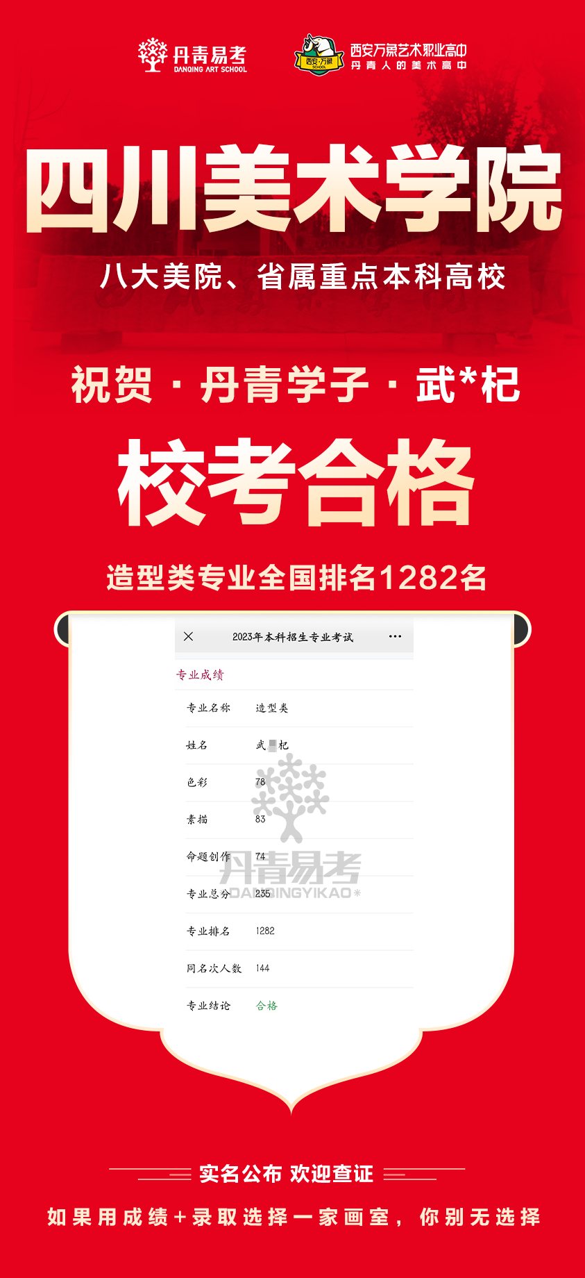 丹青易考2023年四川美术学院校考合格