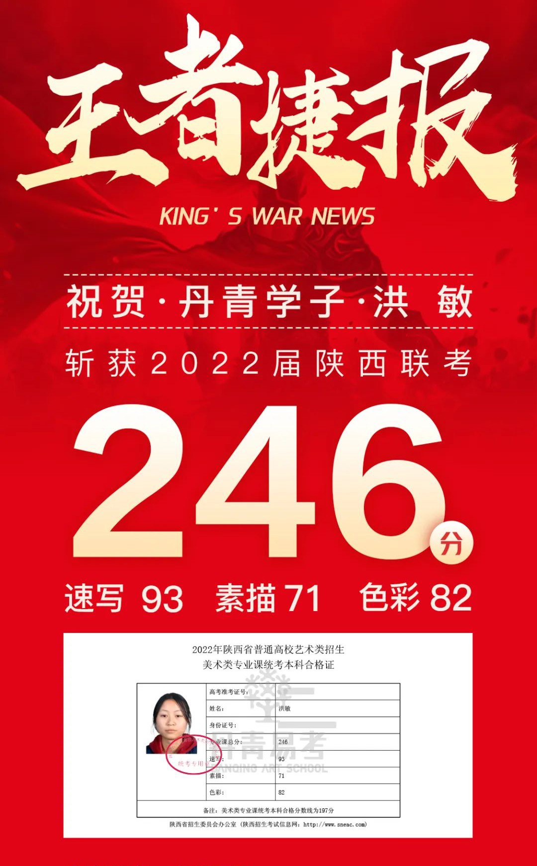 2022届丹青学子洪敏陕西美术联考246分