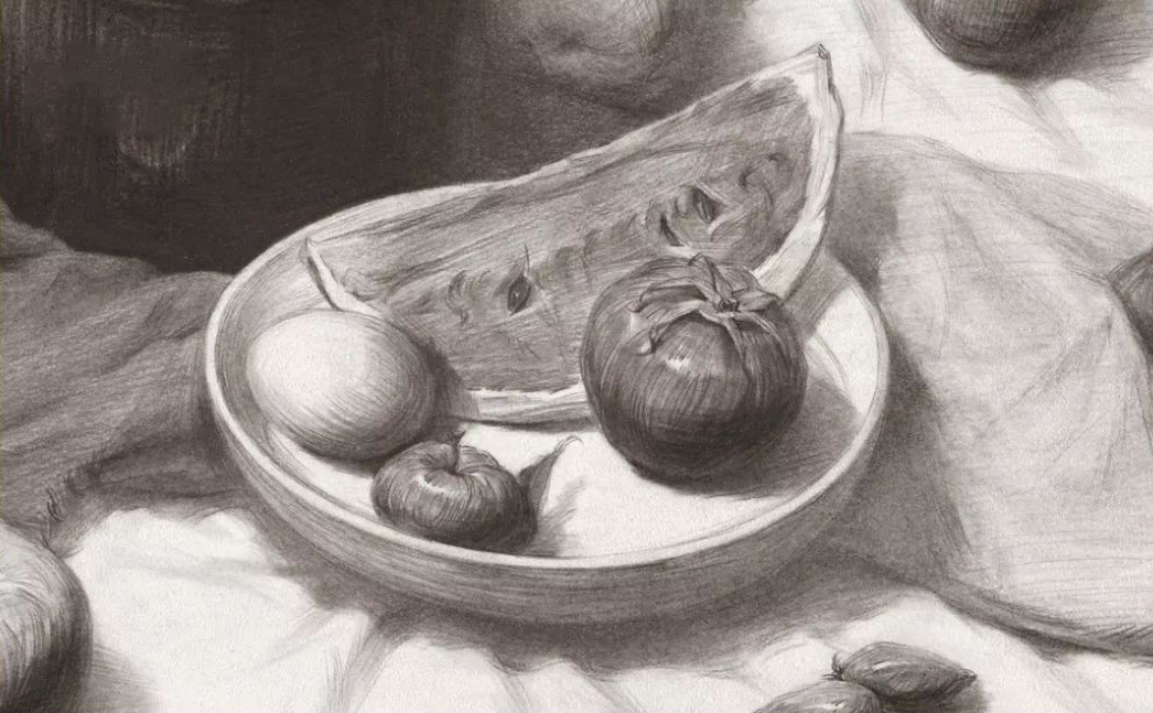 美术生素描静物盘子绘画步骤教学