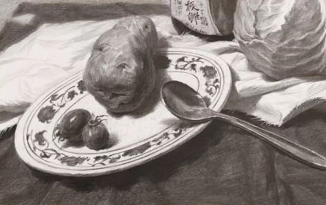 美术生素描静物盘子绘画步骤教学