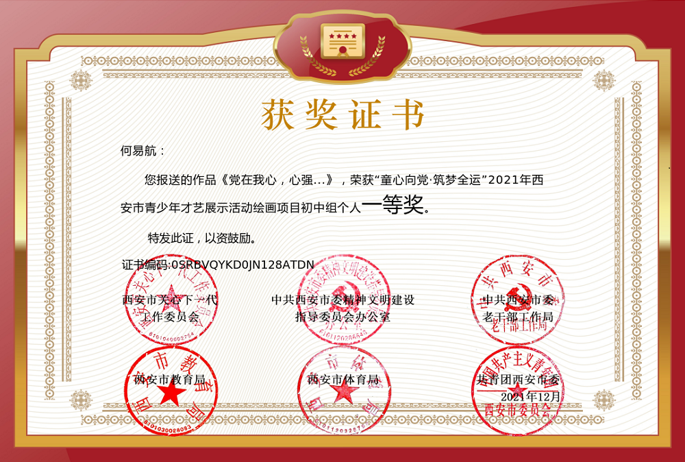 何易航同学参赛作品与获奖证书
