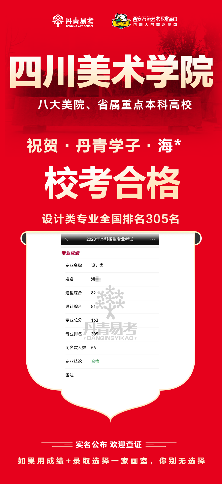 丹青易考2023年四川美术学院校考合格