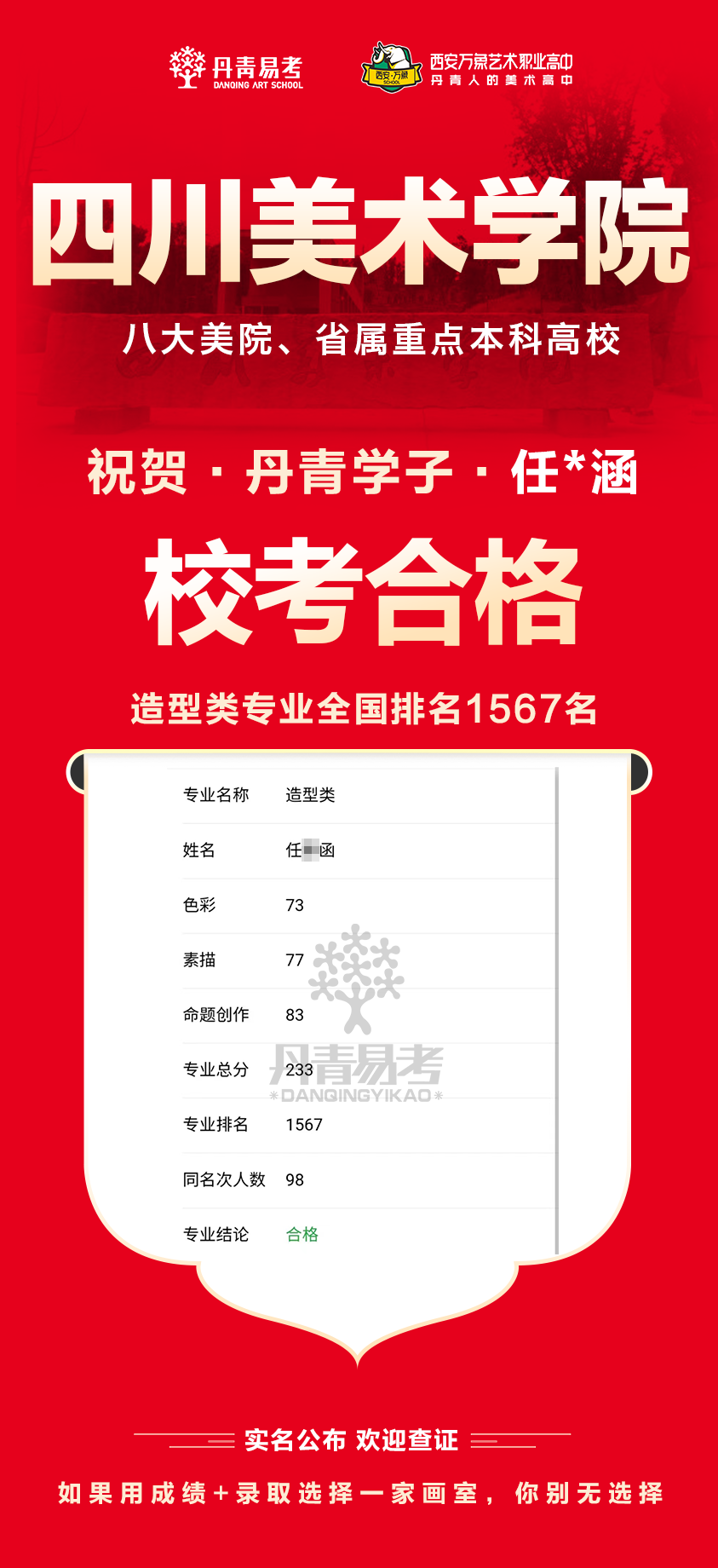 丹青易考2023年四川美术学院校考合格