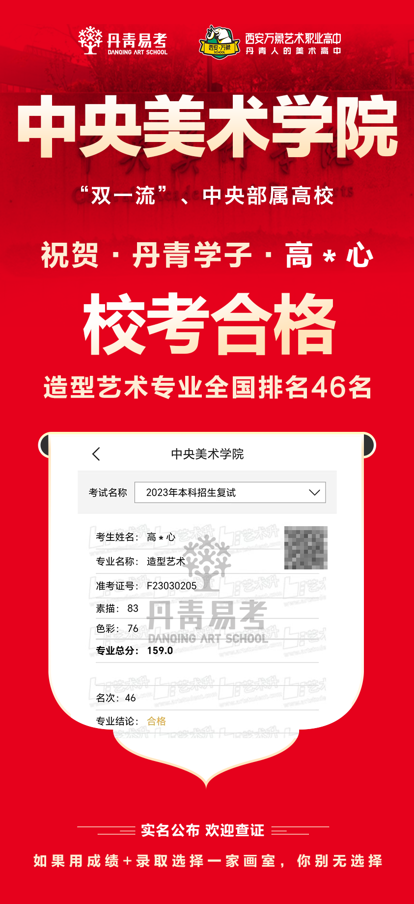 丹青易考2023年中央美术学院校考合格