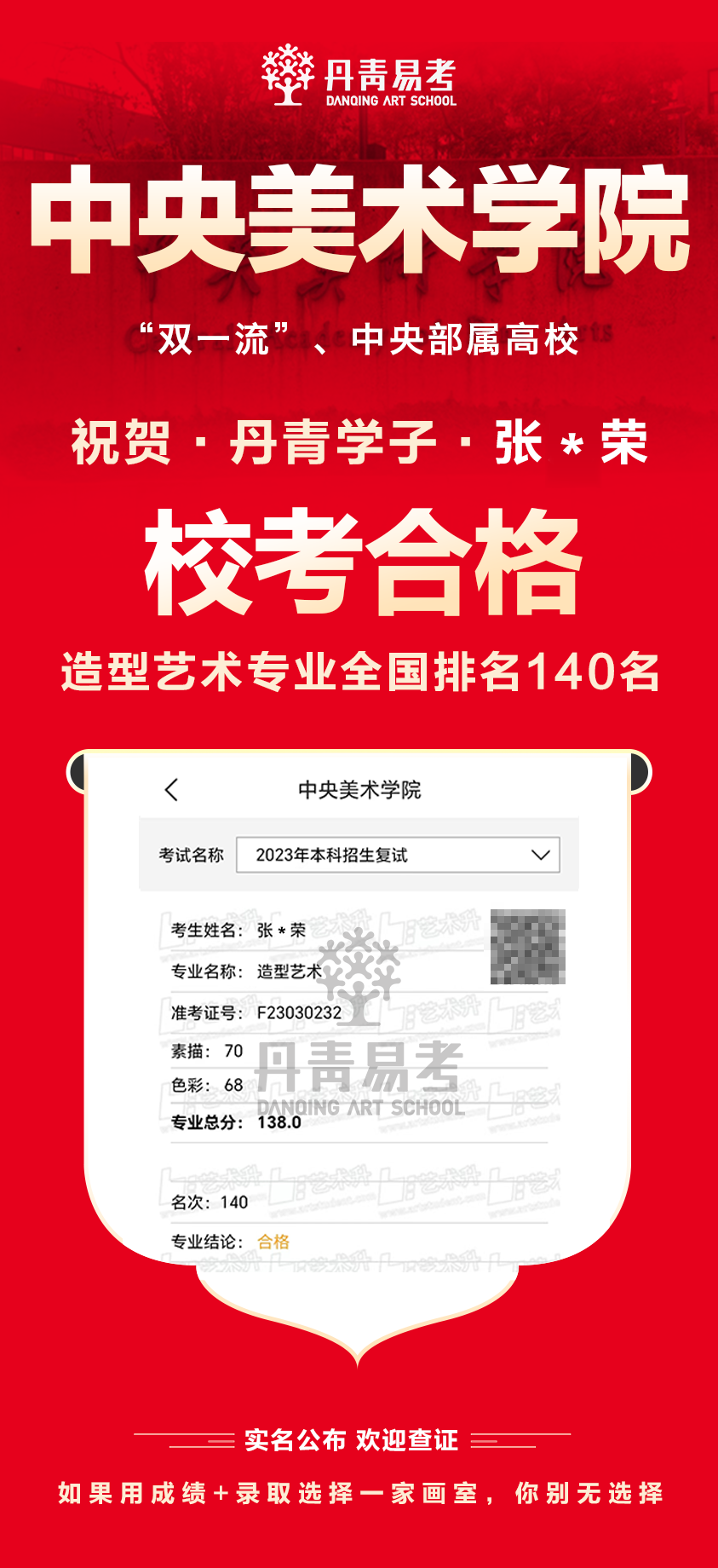 丹青易考2023年中央美术学院校考合格