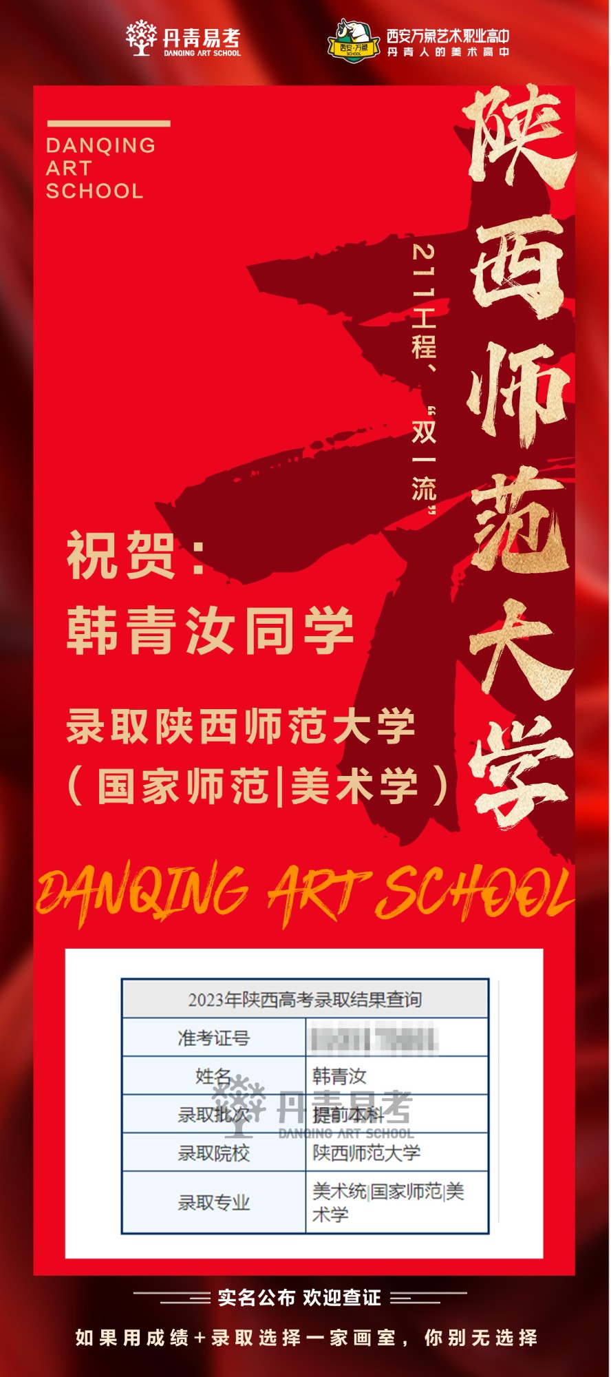 丹青易考2023年录取陕西师范大学211、双一流